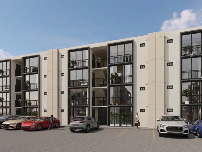 Fachada contemporánea de Zenith Residencial con balcones y herrería negra